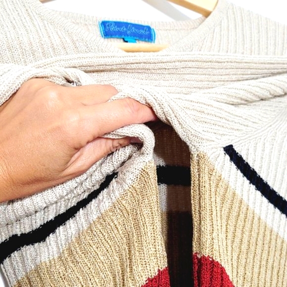 Vintage Crewneck Cream Red Black Striped Y2K Knitted Long Sleeve Retro Sz XL 90s - Picture 5 of 11